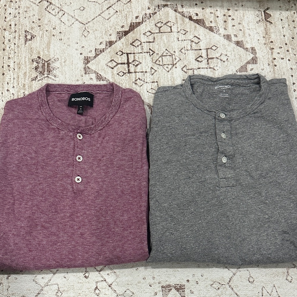 Bonobos Men's Casual Button Longsleeve Shirts - Maroon and Gray